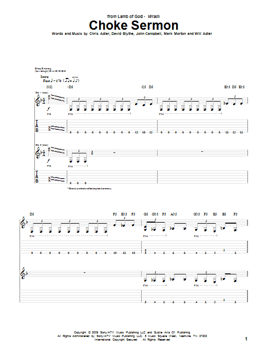 Download Lamb Of God Choke Sermon Sheet Music and learn how to play Guitar Tab PDF digital score in minutes