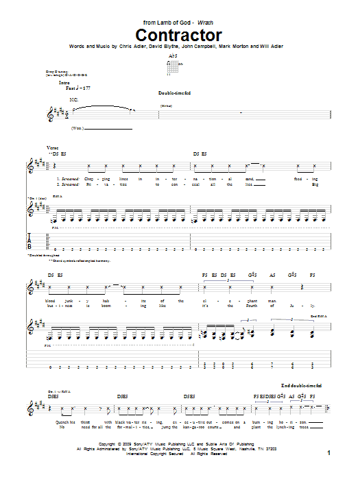 Download Lamb Of God Contractor Sheet Music and learn how to play Guitar Tab PDF digital score in minutes
