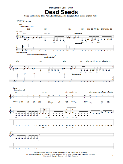 Download Lamb Of God Dead Seeds Sheet Music and learn how to play Guitar Tab PDF digital score in minutes