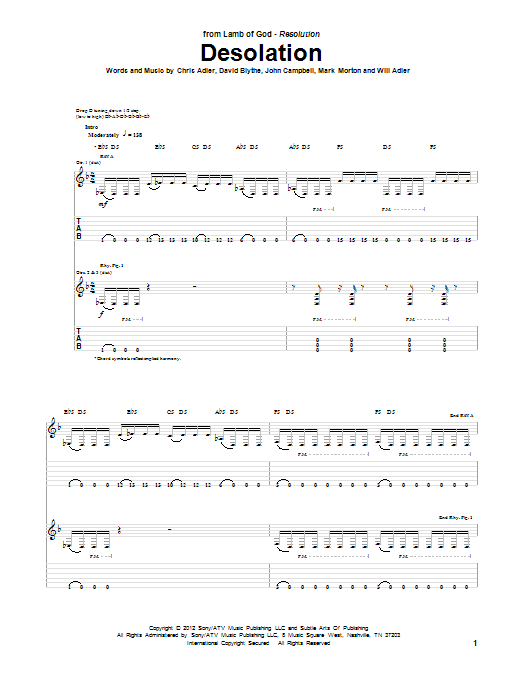 Download Lamb Of God Desolation Sheet Music and learn how to play Guitar Tab PDF digital score in minutes