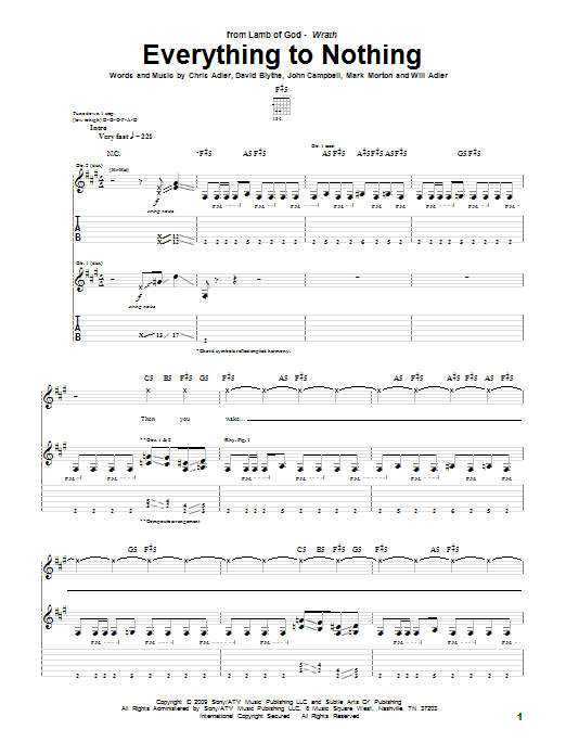 Download Lamb Of God Everything To Nothing Sheet Music and learn how to play Guitar Tab PDF digital score in minutes