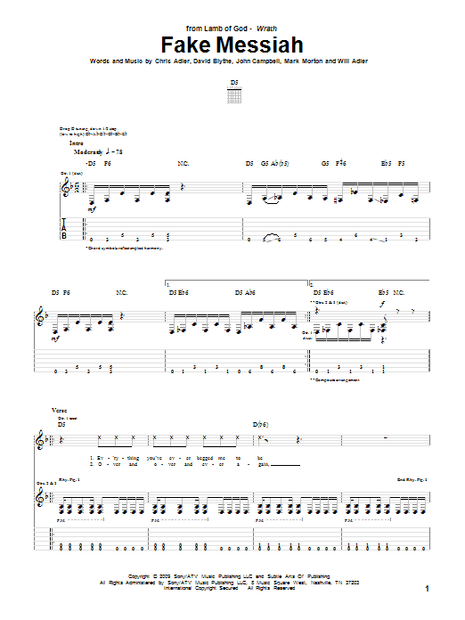 Download Lamb Of God Fake Messiah Sheet Music and learn how to play Guitar Tab PDF digital score in minutes
