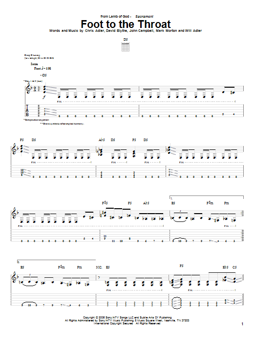Download Lamb of God Foot To The Throat Sheet Music and learn how to play Guitar Tab PDF digital score in minutes