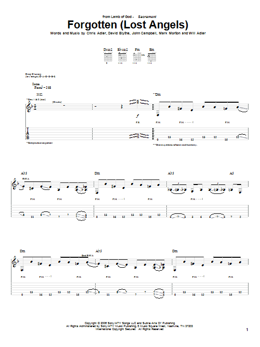 Download Lamb of God Forgotten (Lost Angels) Sheet Music and learn how to play Guitar Tab PDF digital score in minutes