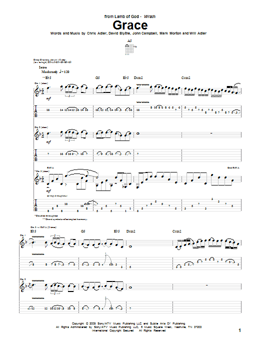 Download Lamb Of God Grace Sheet Music and learn how to play Guitar Tab PDF digital score in minutes