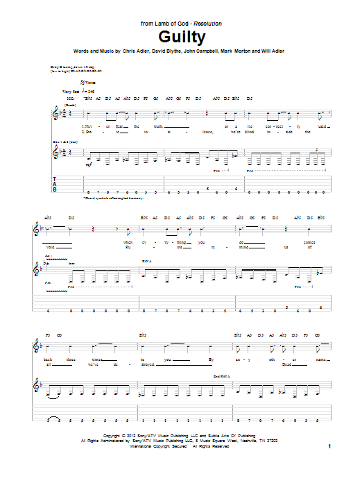 Download Lamb Of God Guilty Sheet Music and learn how to play Guitar Tab PDF digital score in minutes