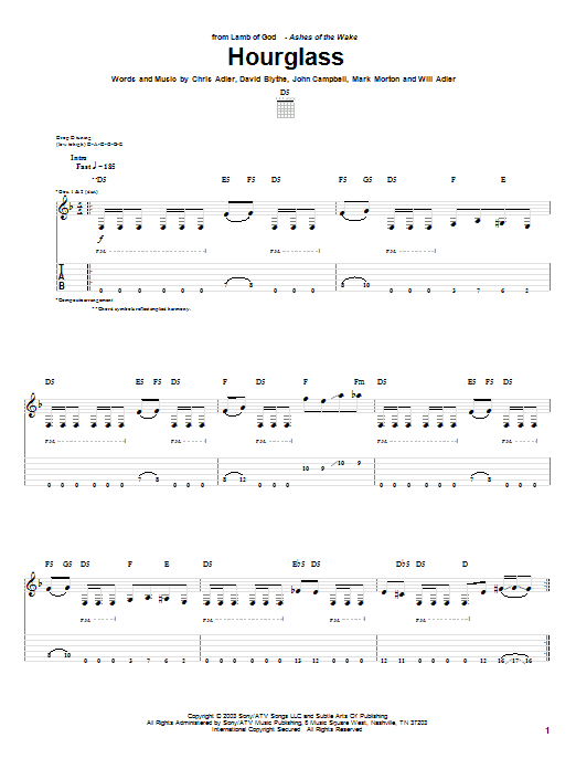Download Lamb of God Hourglass Sheet Music and learn how to play Guitar Tab PDF digital score in minutes