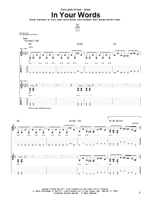 Download Lamb Of God In Your Words Sheet Music and learn how to play Guitar Tab PDF digital score in minutes