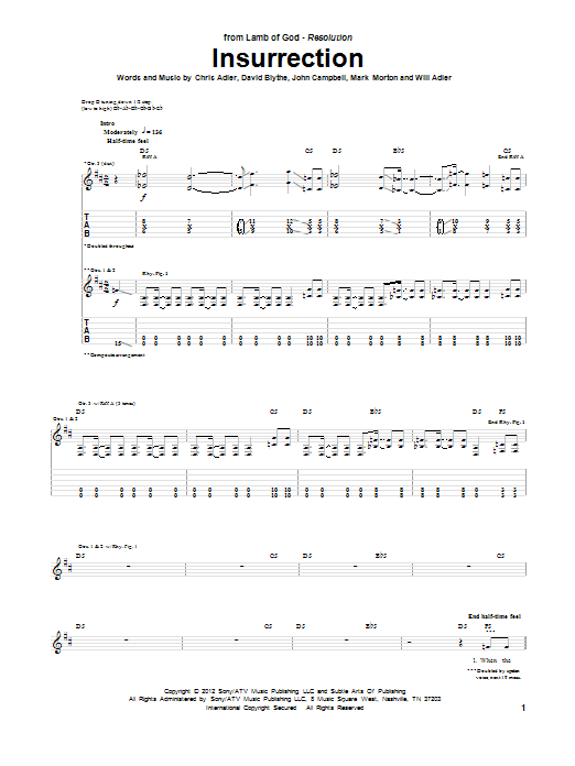 Download Lamb Of God Insurrection Sheet Music and learn how to play Guitar Tab PDF digital score in minutes