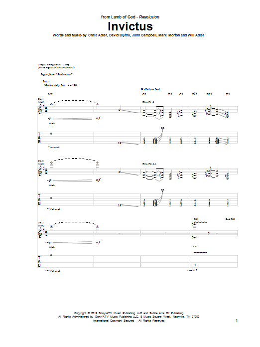 Download Lamb Of God Invictus Sheet Music and learn how to play Guitar Tab PDF digital score in minutes