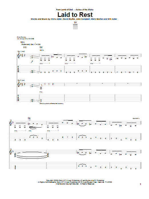 Download Lamb Of God Laid To Rest Sheet Music and learn how to play Bass Guitar Tab PDF digital score in minutes