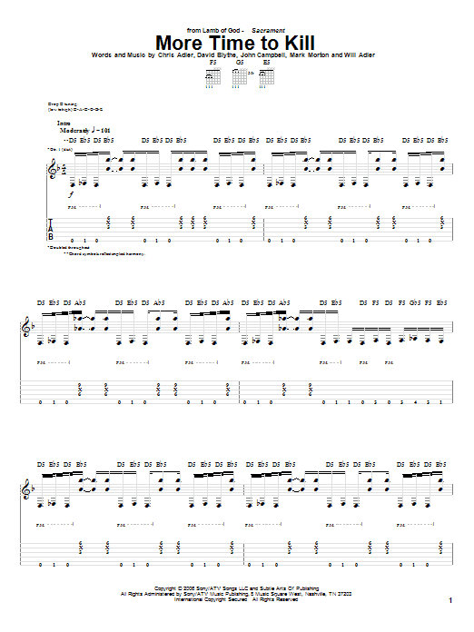 Download Lamb of God More Time To Kill Sheet Music and learn how to play Guitar Tab PDF digital score in minutes