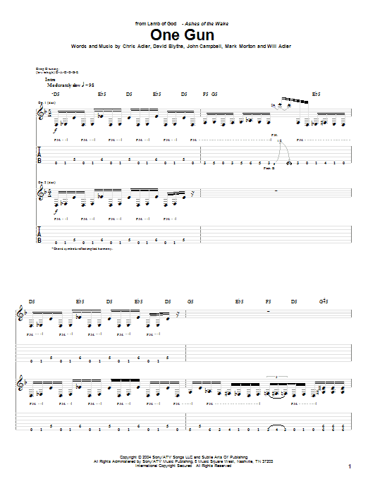Download Lamb of God One Gun Sheet Music and learn how to play Guitar Tab PDF digital score in minutes