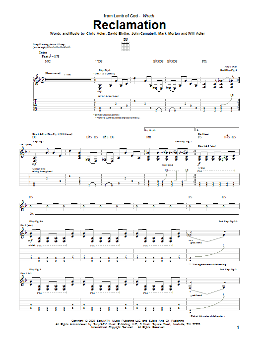 Download Lamb Of God Reclamation Sheet Music and learn how to play Guitar Tab PDF digital score in minutes
