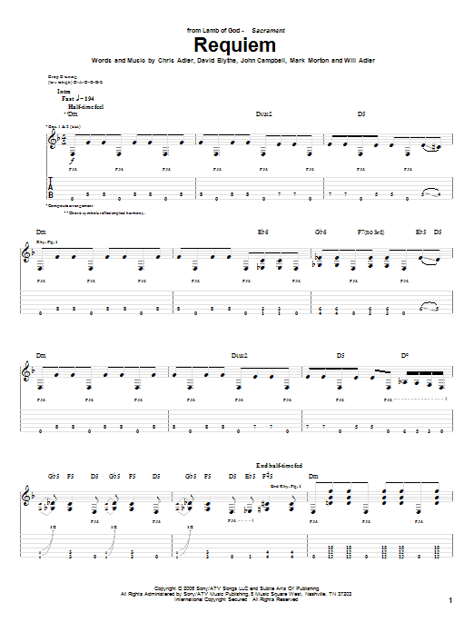Download Lamb of God Requiem Sheet Music and learn how to play Guitar Tab PDF digital score in minutes