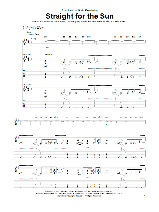 Download Lamb Of God Straight For The Sun Sheet Music and learn how to play Guitar Tab PDF digital score in minutes