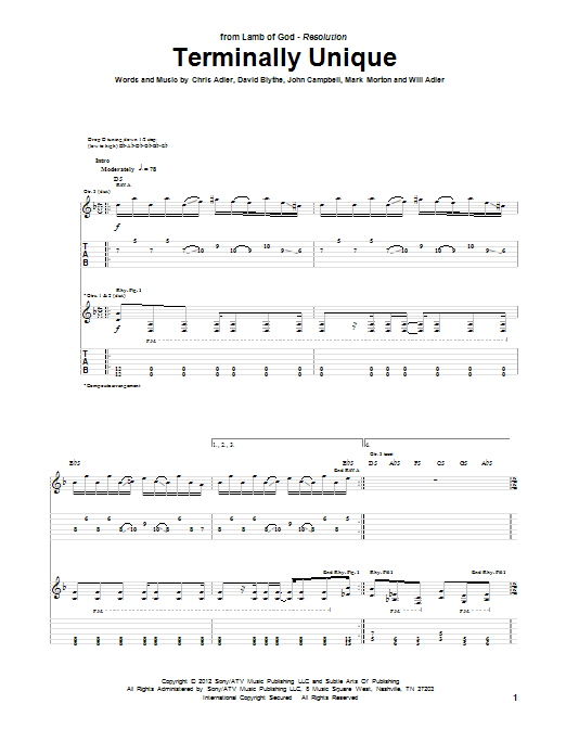 Download Lamb Of God Terminally Unique Sheet Music and learn how to play Guitar Tab PDF digital score in minutes