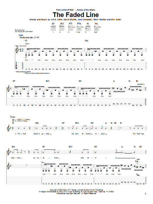 Download Lamb of God The Faded Line Sheet Music and learn how to play Guitar Tab PDF digital score in minutes