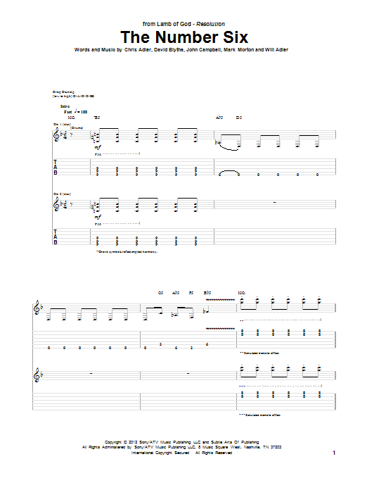 Download Lamb Of God The Number Six Sheet Music and learn how to play Guitar Tab PDF digital score in minutes