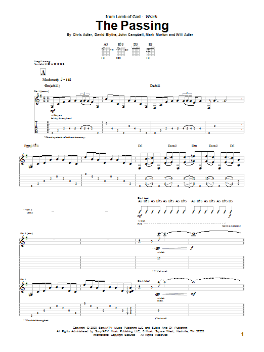Download Lamb Of God The Passing Sheet Music and learn how to play Guitar Tab PDF digital score in minutes