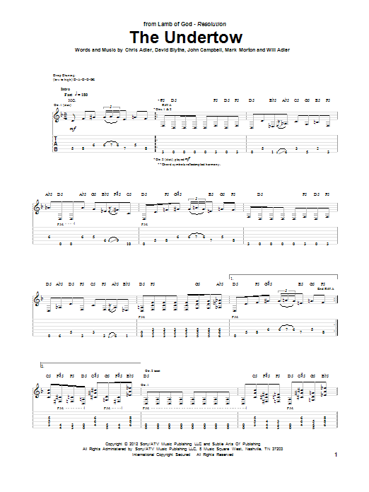 Download Lamb Of God The Undertow Sheet Music and learn how to play Guitar Tab PDF digital score in minutes