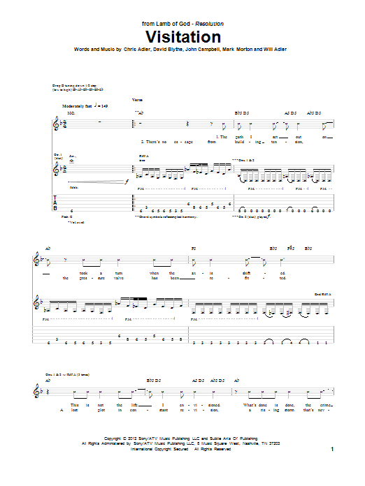 Download Lamb Of God Visitation Sheet Music and learn how to play Guitar Tab PDF digital score in minutes
