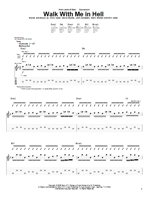 Download Lamb of God Walk With Me In Hell Sheet Music and learn how to play Guitar Tab PDF digital score in minutes