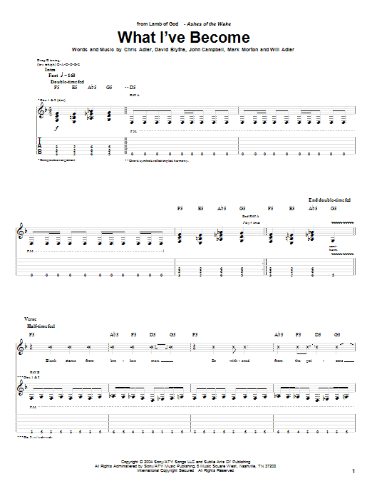 Download Lamb of God What I've Become Sheet Music and learn how to play Guitar Tab PDF digital score in minutes
