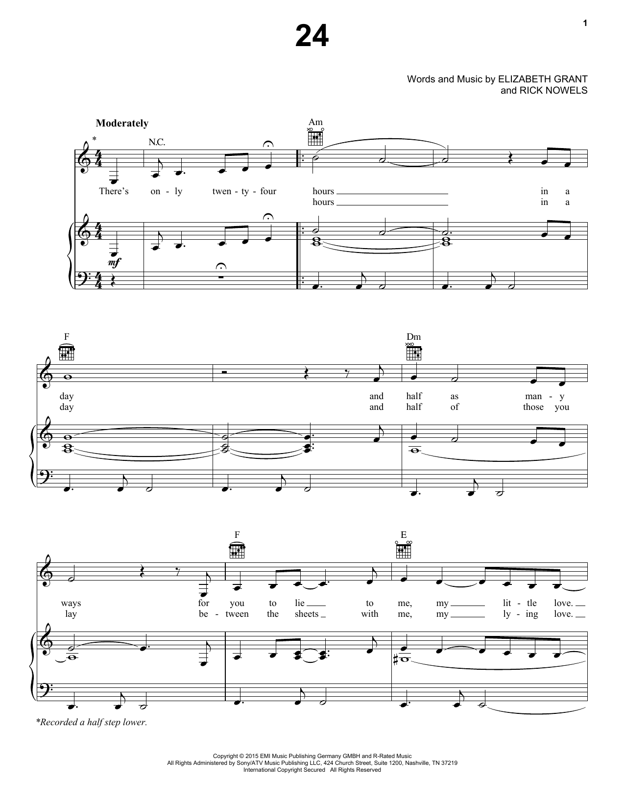Download Lana Del Rey 24 Sheet Music and learn how to play Piano, Vocal & Guitar (Right-Hand Melody) PDF digital score in minutes