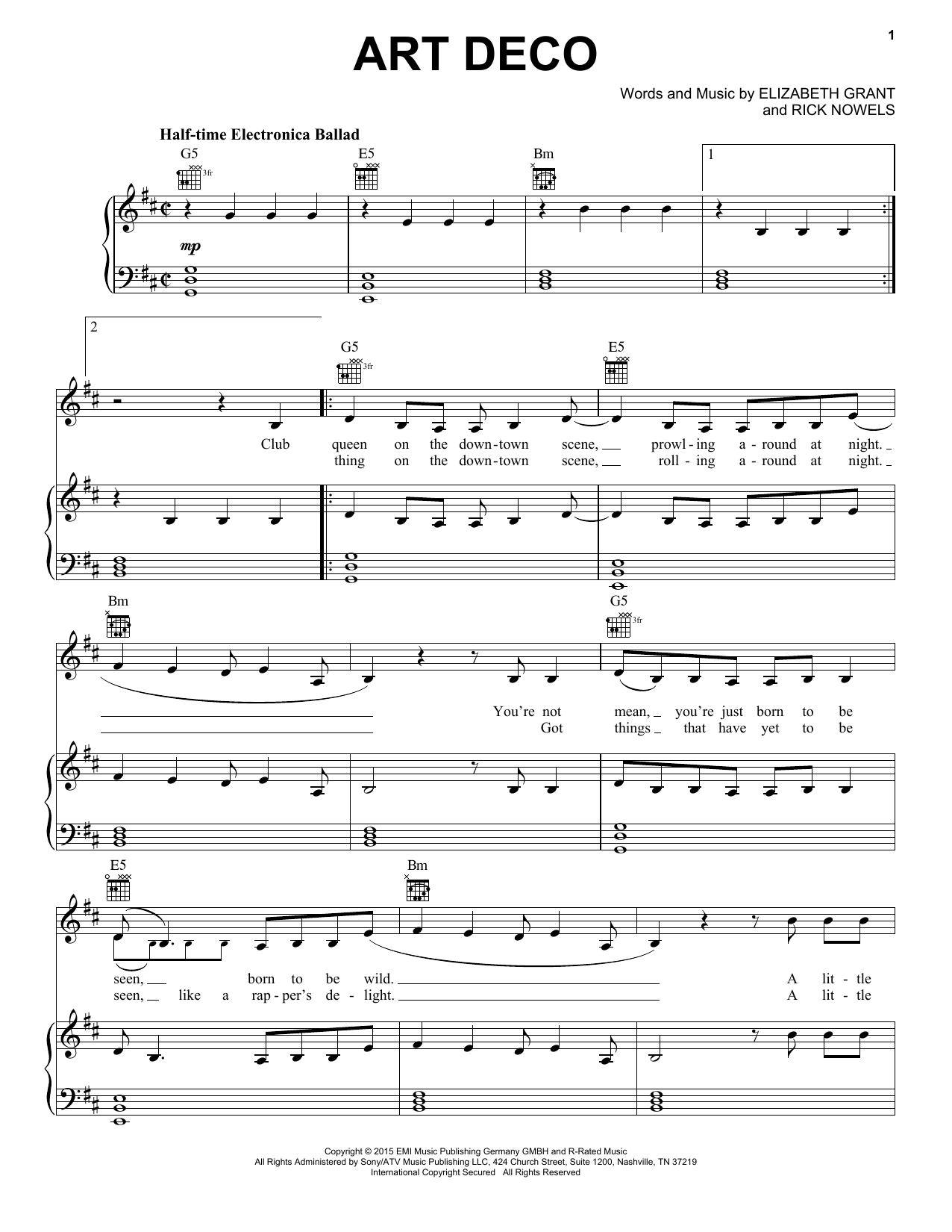 Download Lana Del Rey Art Deco Sheet Music and learn how to play Piano, Vocal & Guitar (Right-Hand Melody) PDF digital score in minutes