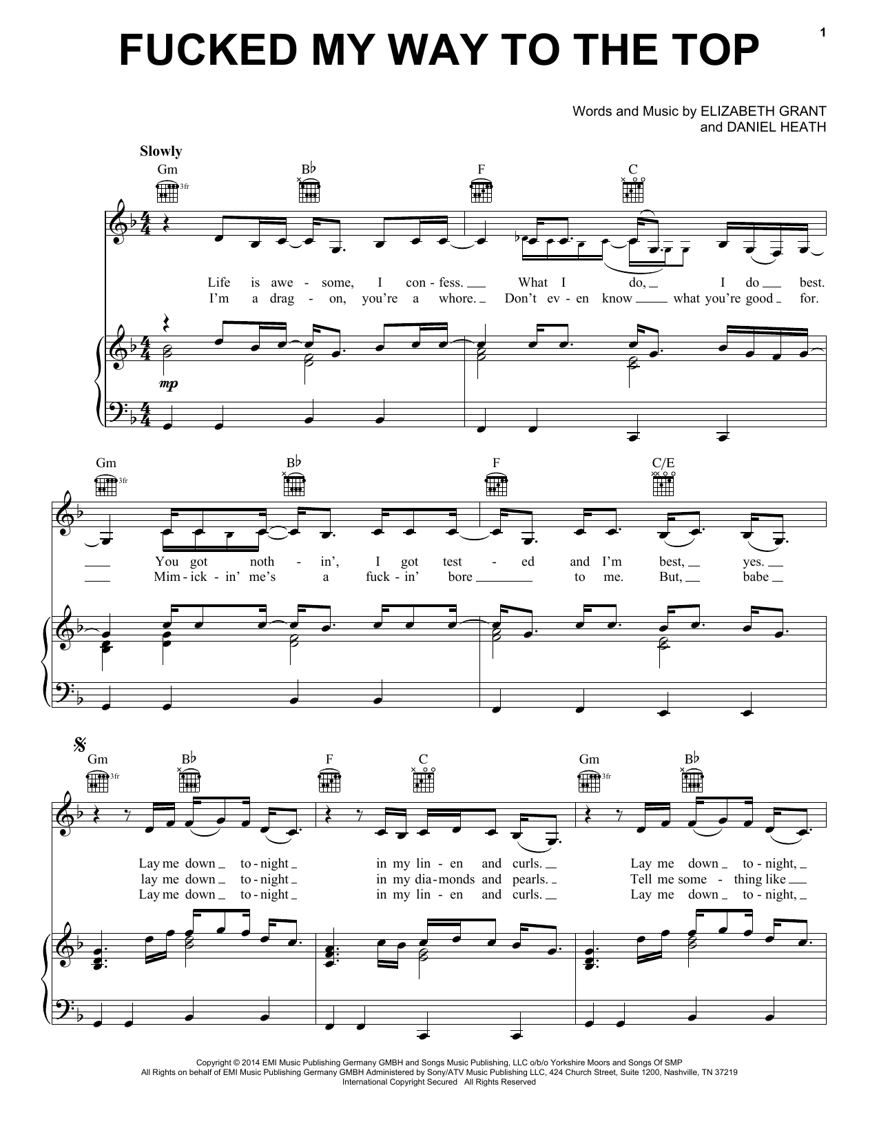 Download Lana Del Rey Fucked My Way Up To The Top Sheet Music and learn how to play Piano, Vocal & Guitar (Right-Hand Melody) PDF digital score in minutes