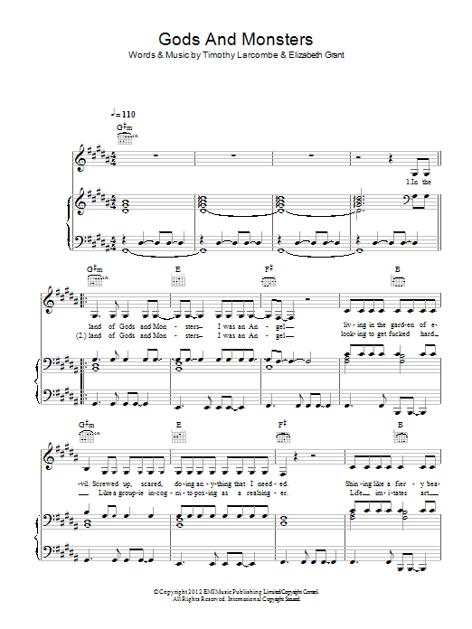 Download Lana Del Rey Gods And Monsters Sheet Music and learn how to play Piano, Vocal & Guitar (Right-Hand Melody) PDF digital score in minutes
