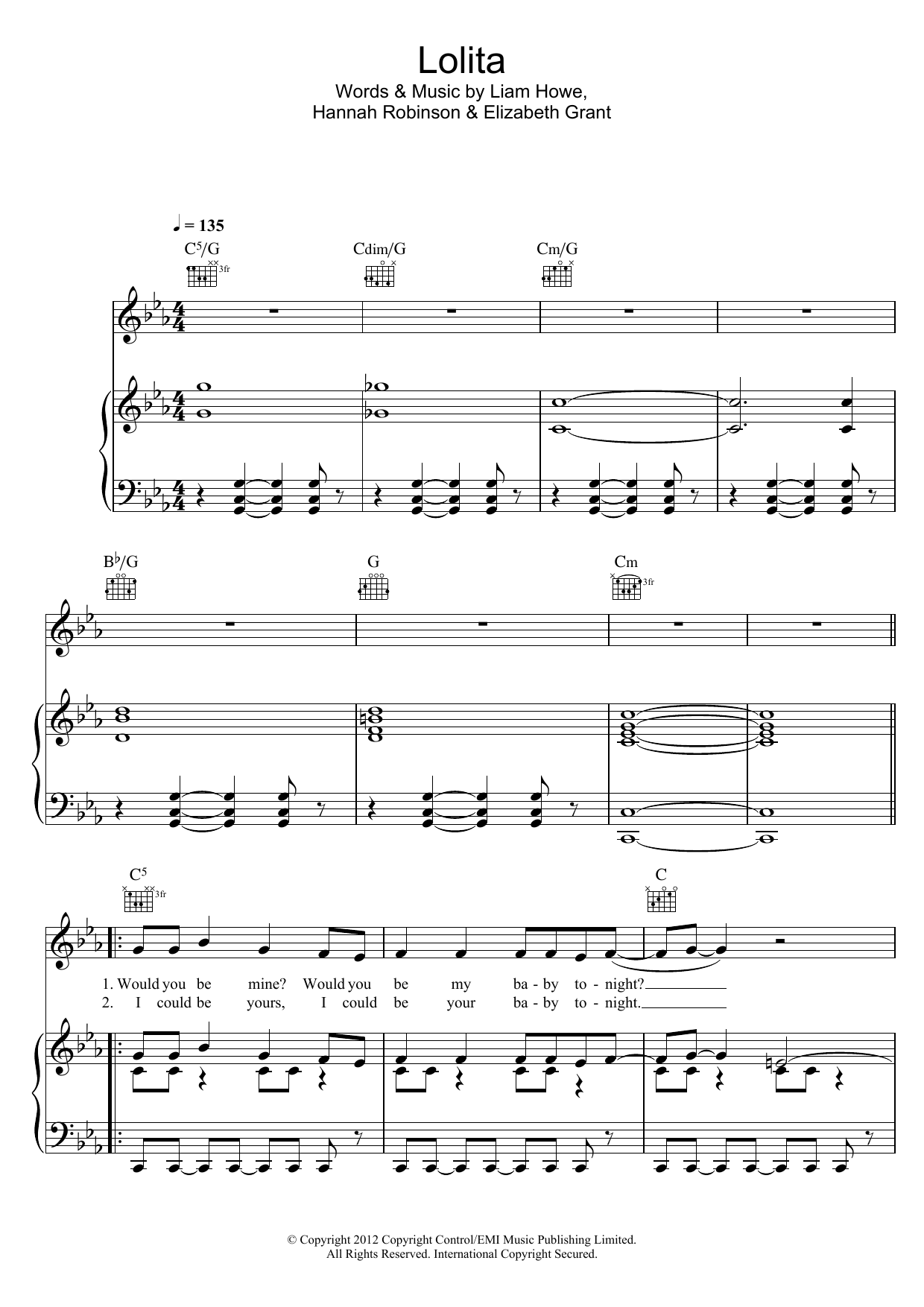 Download Lana Del Rey Lolita Sheet Music and learn how to play Piano, Vocal & Guitar (Right-Hand Melody) PDF digital score in minutes