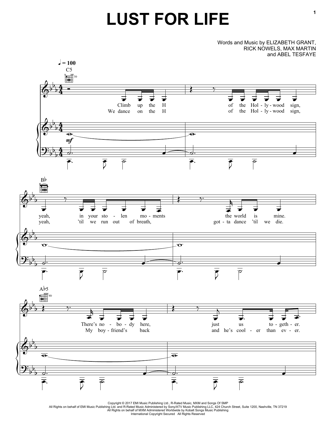 Download Lana Del Rey featuring The Weekend Lust For Life Sheet Music and learn how to play Piano, Vocal & Guitar (Right-Hand Melody) PDF digital score in minutes