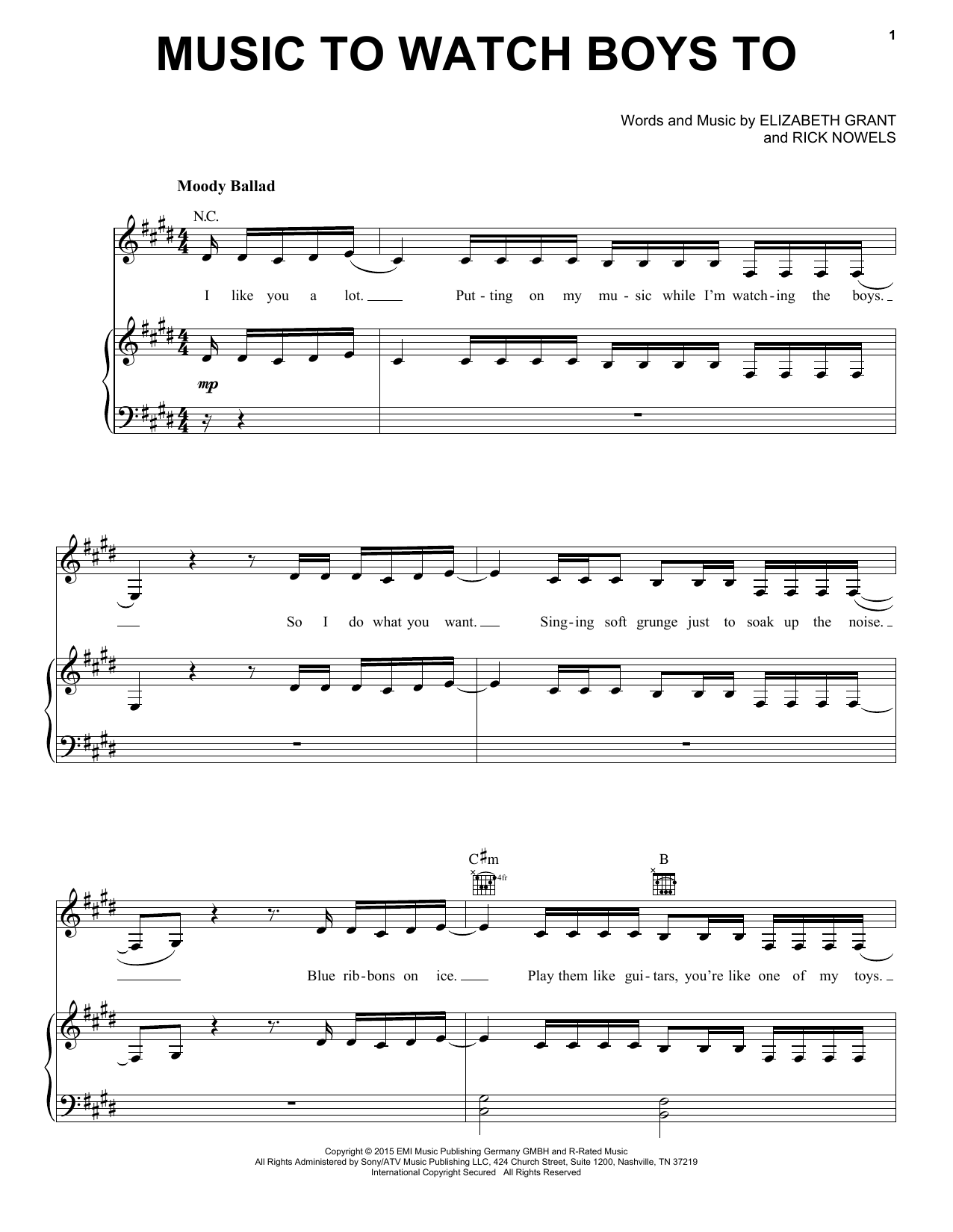 Download Lana Del Rey Music To Watch Boys To Sheet Music and learn how to play Piano, Vocal & Guitar (Right-Hand Melody) PDF digital score in minutes