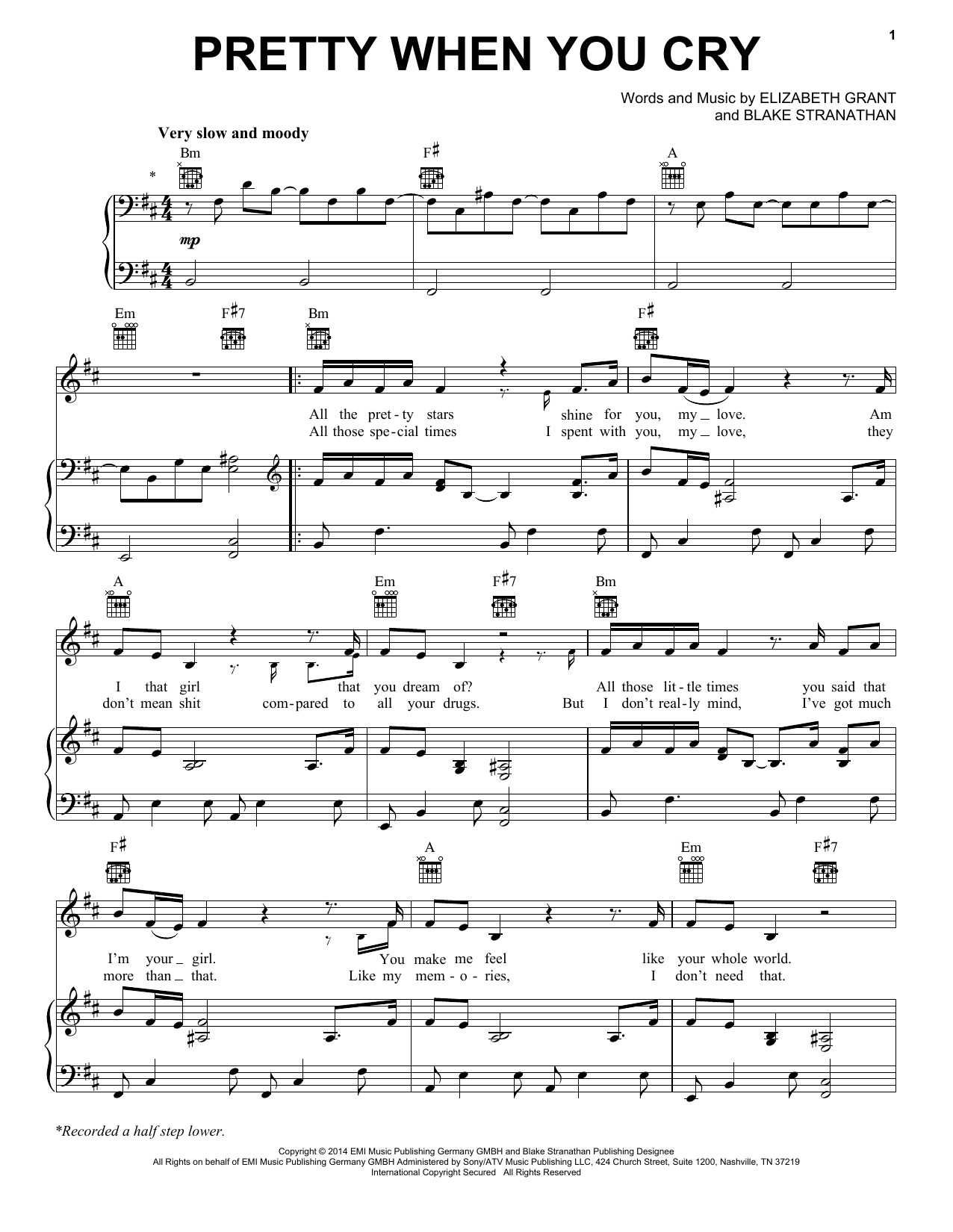 Download Lana Del Rey Pretty When You Cry Sheet Music and learn how to play Piano, Vocal & Guitar (Right-Hand Melody) PDF digital score in minutes