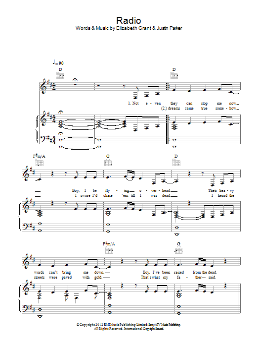 Download Lana Del Rey Radio Sheet Music and learn how to play Piano, Vocal & Guitar (Right-Hand Melody) PDF digital score in minutes