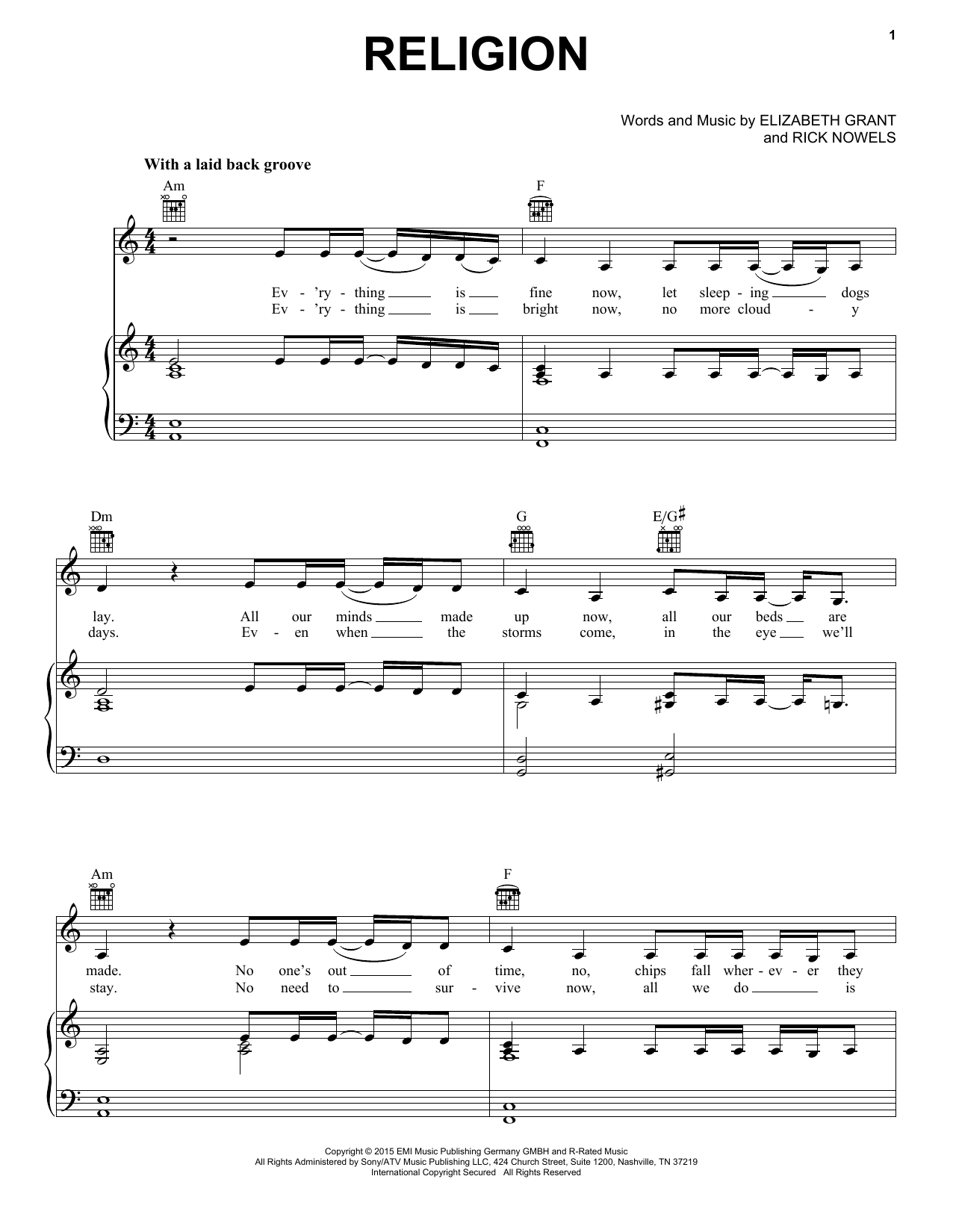 Download Lana Del Rey Religion Sheet Music and learn how to play Piano, Vocal & Guitar (Right-Hand Melody) PDF digital score in minutes