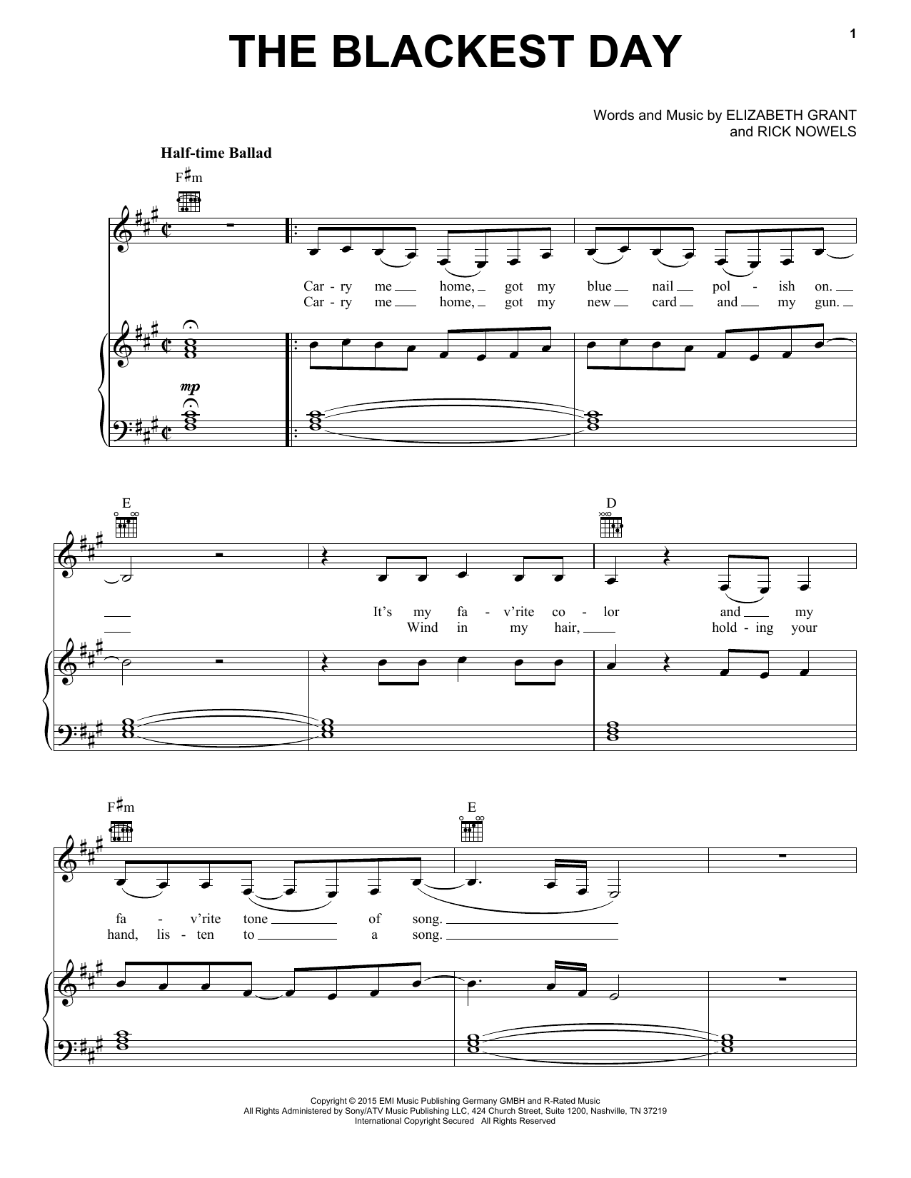 Download Lana Del Rey The Blackest Day Sheet Music and learn how to play Piano, Vocal & Guitar (Right-Hand Melody) PDF digital score in minutes