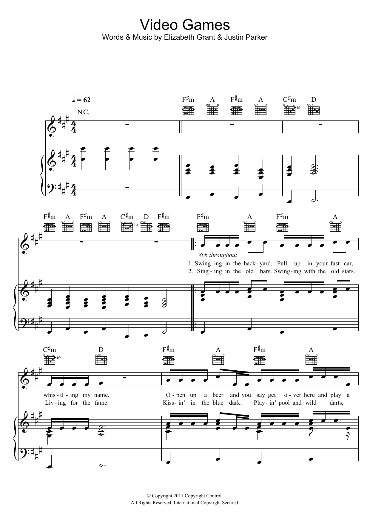 Download Lana Del Rey Video Games Sheet Music and learn how to play Lyrics & Chords PDF digital score in minutes