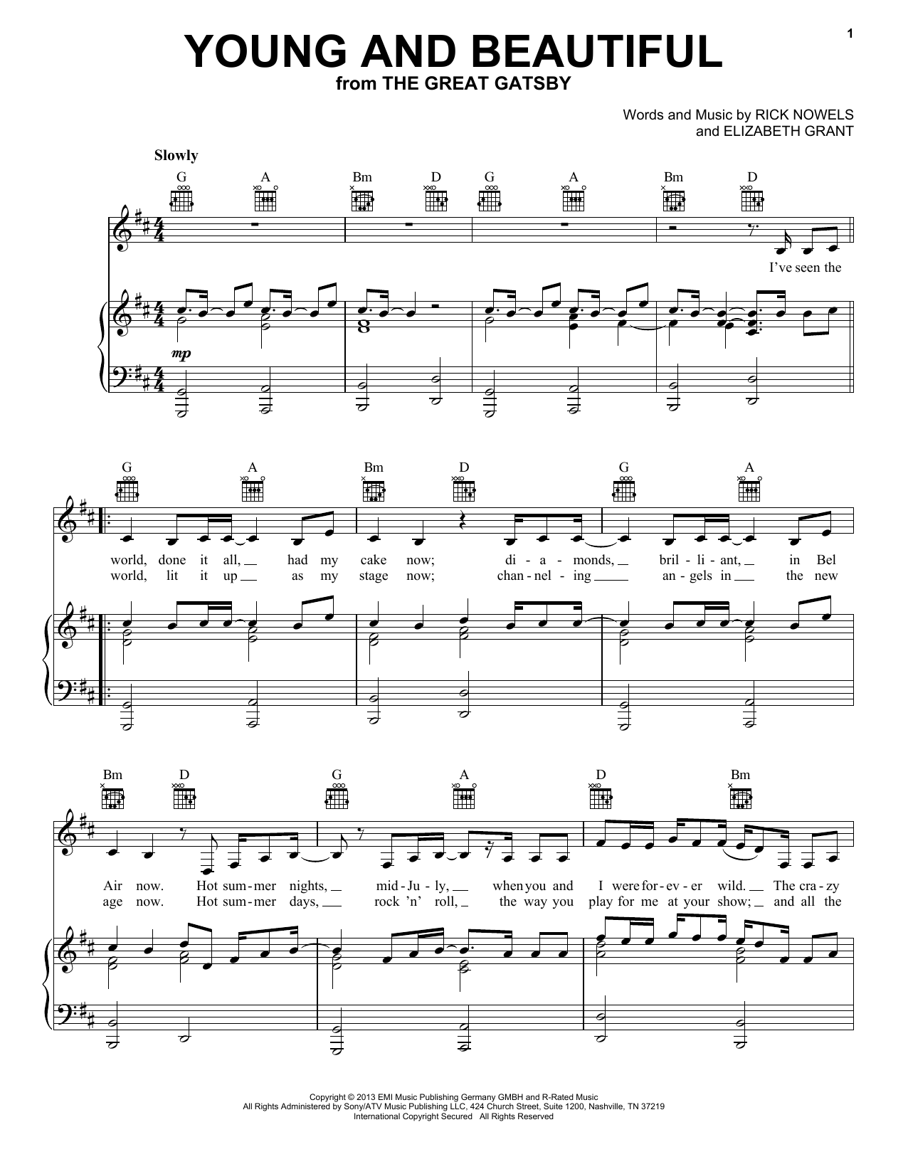 Download Lana Del Rey Young And Beautiful Sheet Music and learn how to play Piano, Vocal & Guitar PDF digital score in minutes