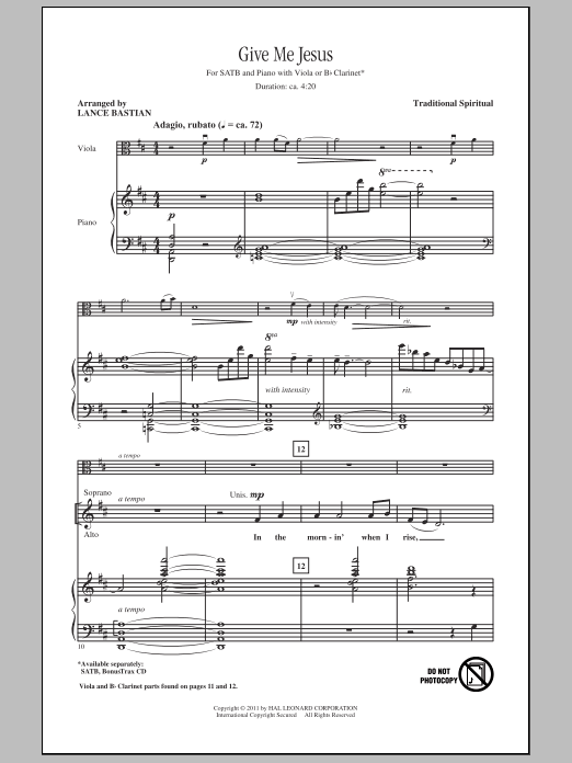 Download Lance Bastian Give Me Jesus Sheet Music and learn how to play SATB Choir PDF digital score in minutes