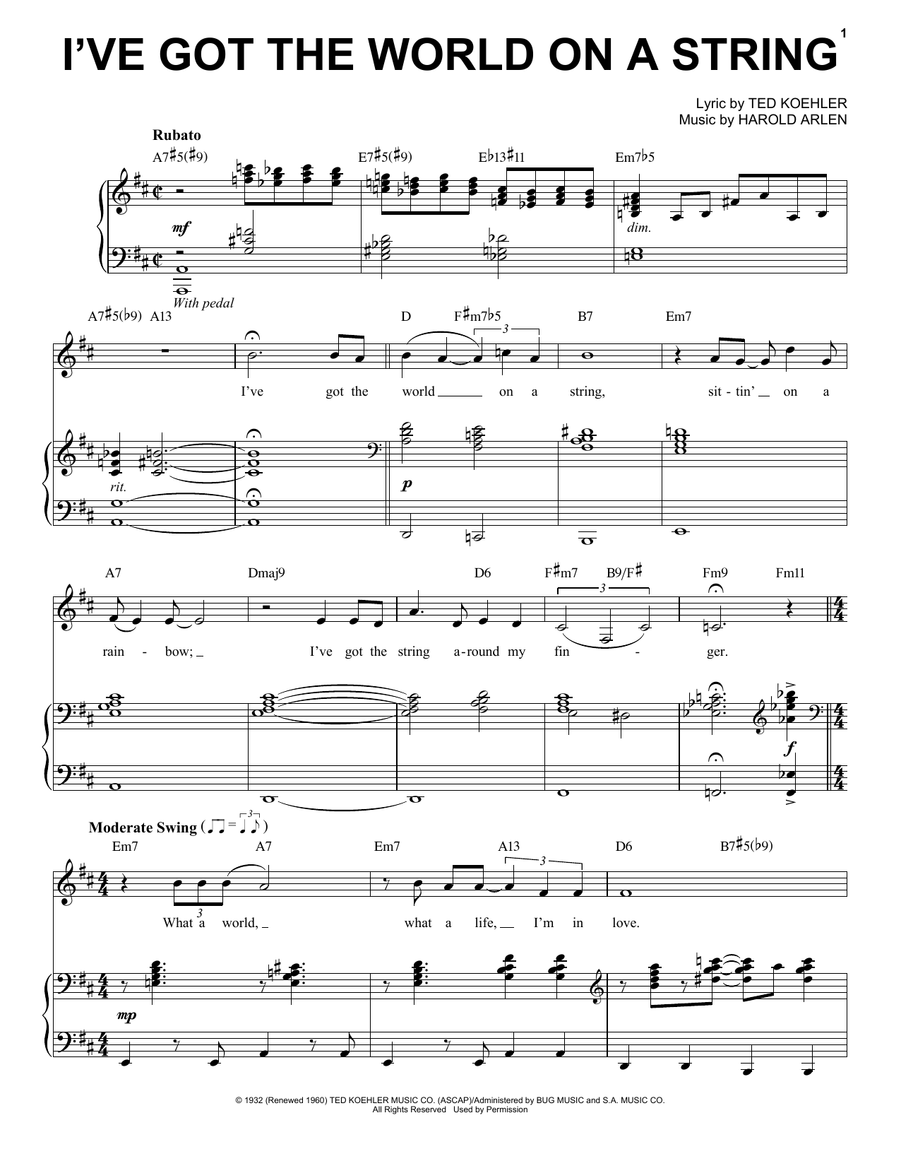 Download Landau Eugene Murphy, Jr. I've Got The World On A String Sheet Music and learn how to play Piano, Vocal & Guitar (Right-Hand Melody) PDF digital score in minutes