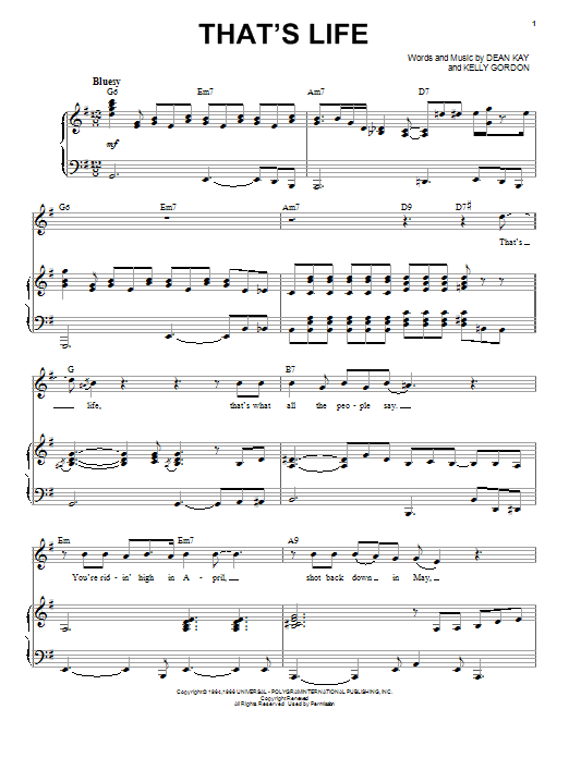 Download Landau Eugene Murphy, Jr. That's Life Sheet Music and learn how to play Piano, Vocal & Guitar (Right-Hand Melody) PDF digital score in minutes