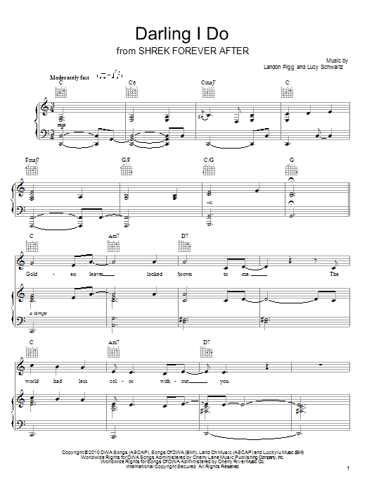 Download Landon Pigg & Lucy Schwartz Darling I Do Sheet Music and learn how to play Piano, Vocal & Guitar (Right-Hand Melody) PDF digital score in minutes