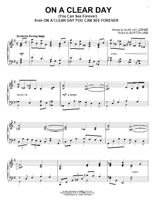 Download Burton Lane On A Clear Day (You Can See Forever) Sheet Music and learn how to play Piano PDF digital score in minutes