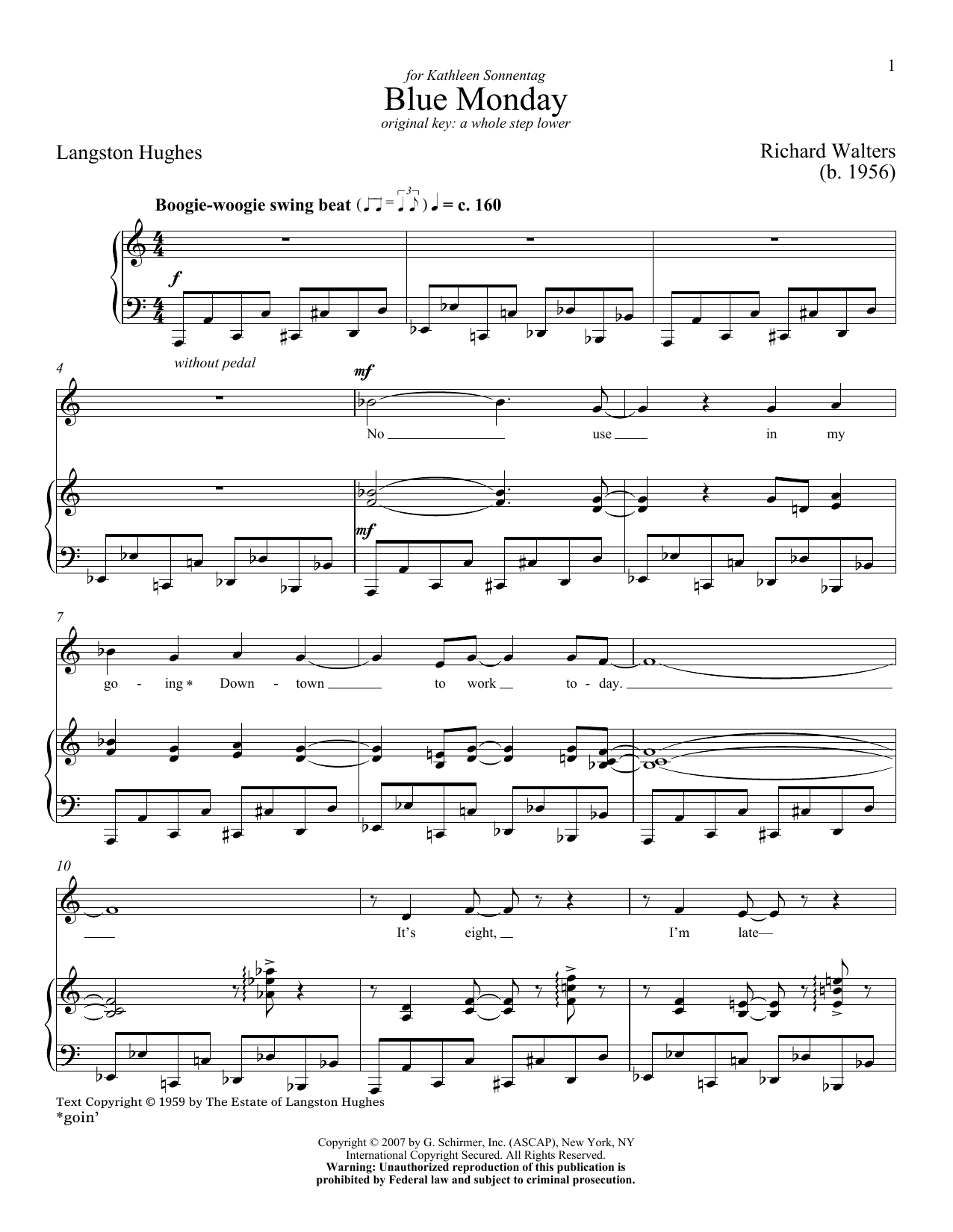 Download Richard Walters Blue Monday Sheet Music and learn how to play Piano & Vocal PDF digital score in minutes