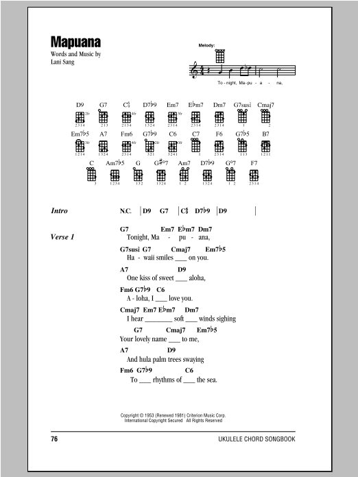Download Lani Sang Mapuana Sheet Music and learn how to play Ukulele PDF digital score in minutes