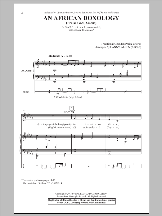 Download Traditional An African Doxology (arr. Lanny Allen) Sheet Music and learn how to play SATB PDF digital score in minutes