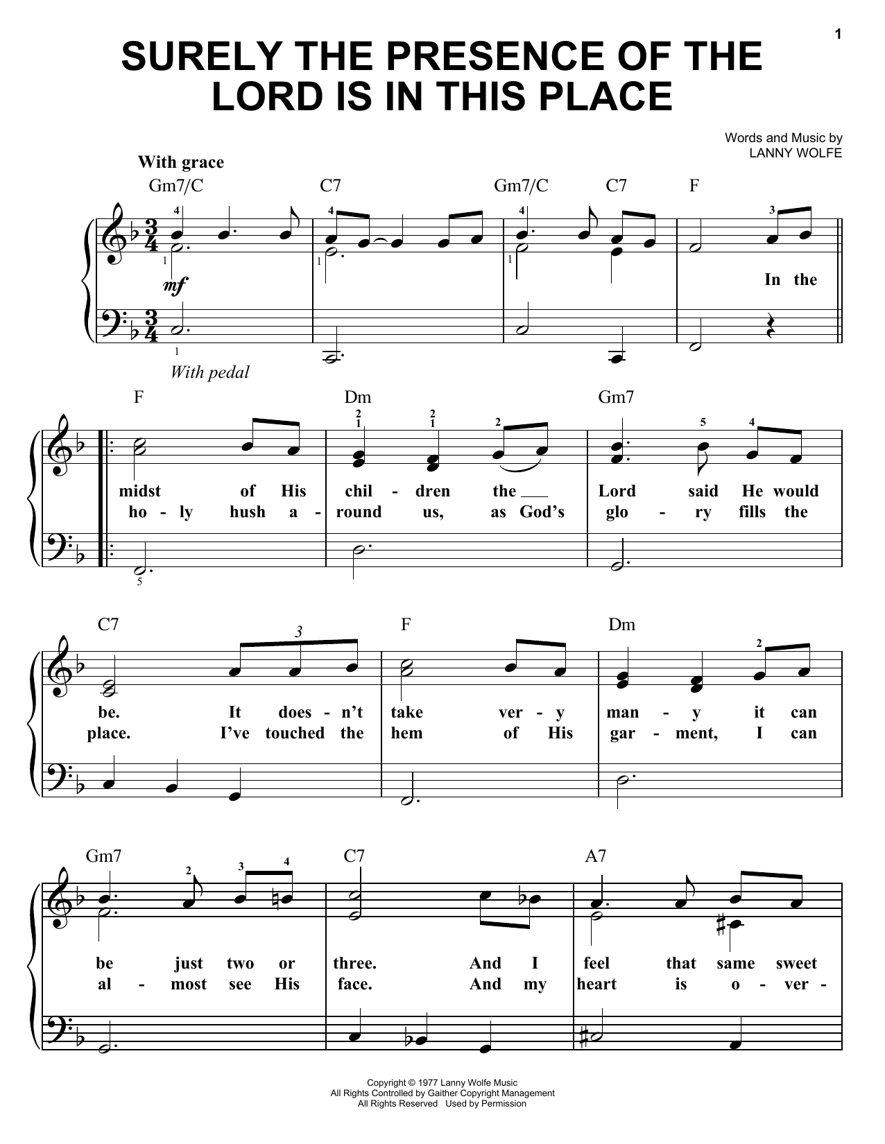 Download Lanny Wolfe Surely The Presence Of The Lord Is In This Place Sheet Music and learn how to play Super Easy Piano PDF digital score in minutes